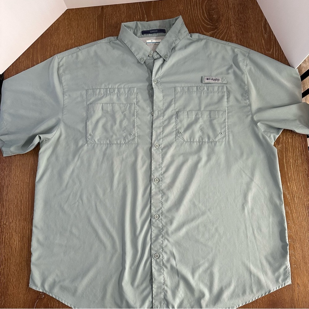 Columbia Tamiami Light Blue Short‎ Sleeve PFG Button Down XXL